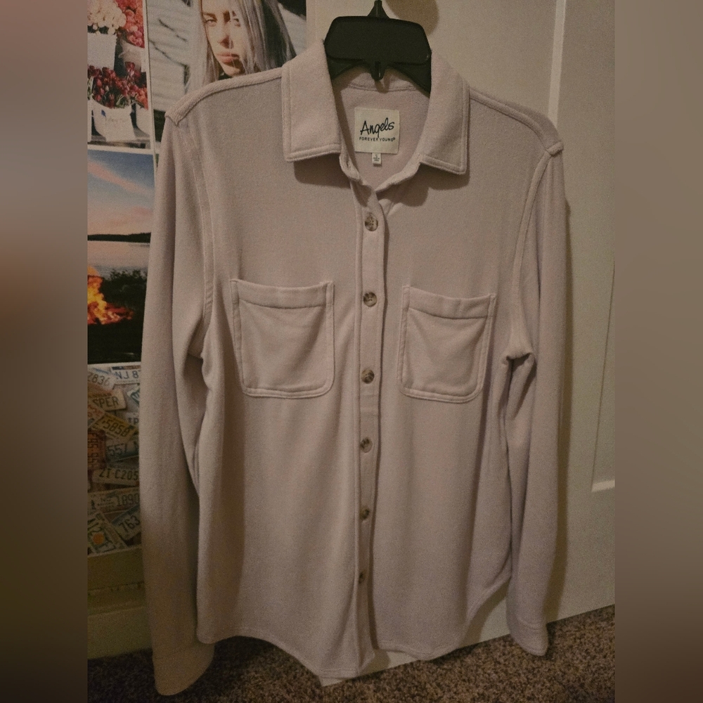 Angels Womens Tan/Beige Terry Shirt Jacket. New Without Tags!